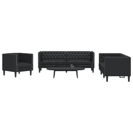 Ensemble de canapé Chesterfield 3 pcs noir similicuir