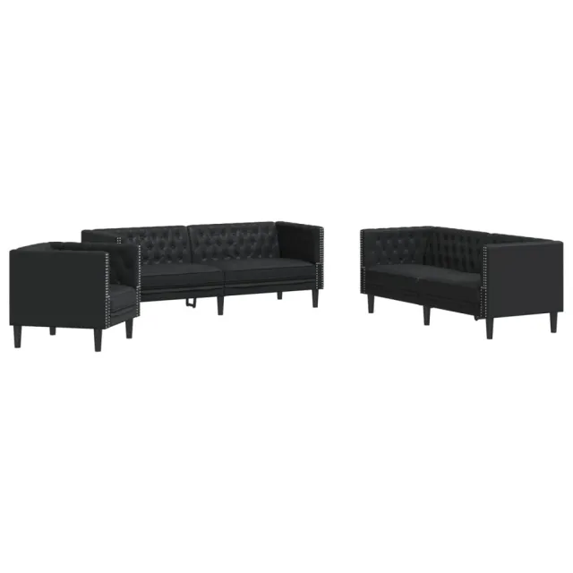 Ensemble de canapé Chesterfield 3 pcs noir similicuir