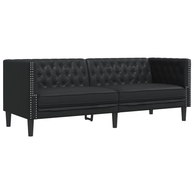 Ensemble de canapé Chesterfield 3 pcs noir similicuir