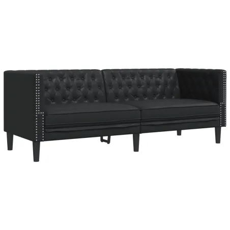 Ensemble de canapé Chesterfield 3 pcs noir similicuir