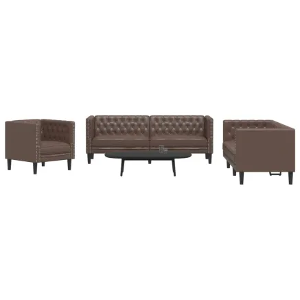 Ensemble de canapé Chesterfield 3 pcs marron similicuir