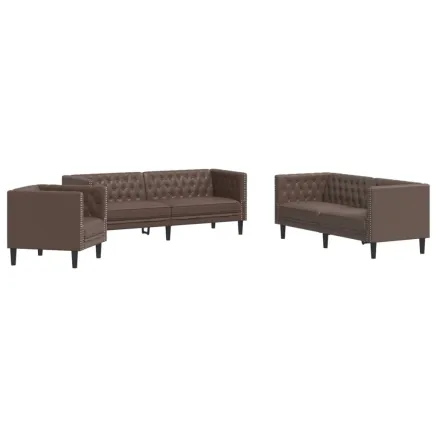 Ensemble de canapé Chesterfield 3 pcs marron similicuir 2