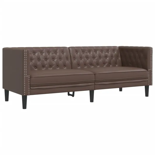 Ensemble de canapé Chesterfield 3 pcs marron similicuir