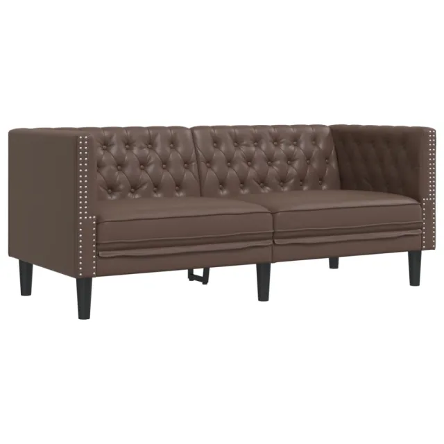 Ensemble de canapé Chesterfield 3 pcs marron similicuir