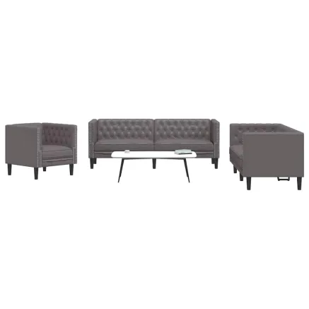 Ensemble de canapé Chesterfield 3 pcs gris similicuir