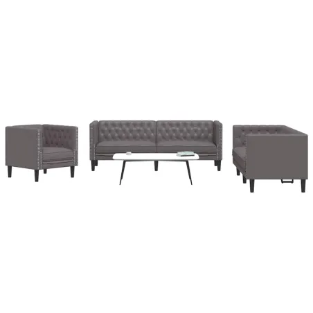Ensemble de canapé Chesterfield 3 pcs gris similicuir