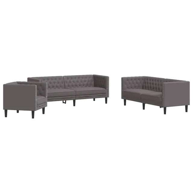Ensemble de canapé Chesterfield 3 pcs gris similicuir