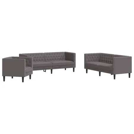 Ensemble de canapé Chesterfield 3 pcs gris similicuir