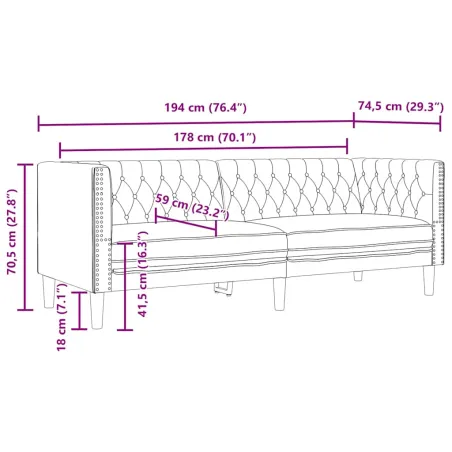 Ensemble de canapé Chesterfield 3 pcs gris similicuir
