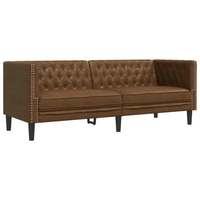 Ensemble de canapé Chesterfield 3 pcs marron similicuir daim