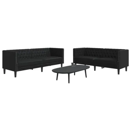 Ensemble de canapé Chesterfield 2 pcs noir similicuir
