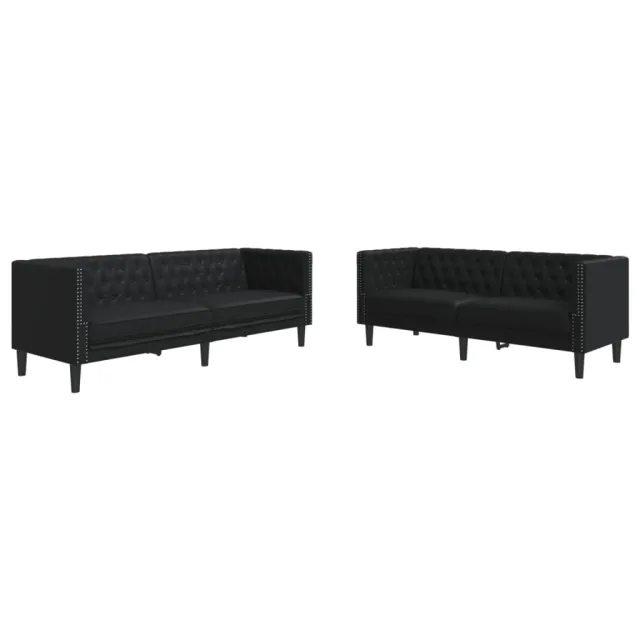 Ensemble de canapé Chesterfield 2 pcs noir similicuir