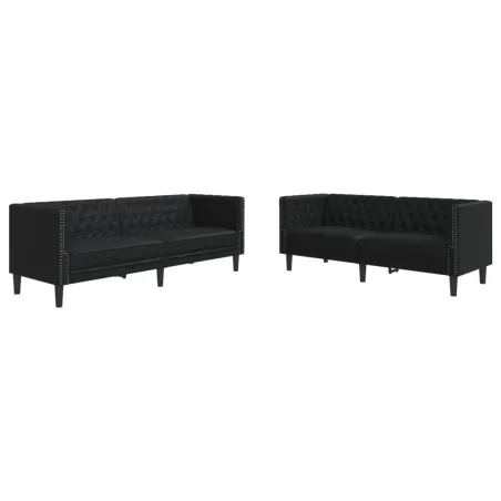 Ensemble de canapé Chesterfield 2 pcs noir similicuir