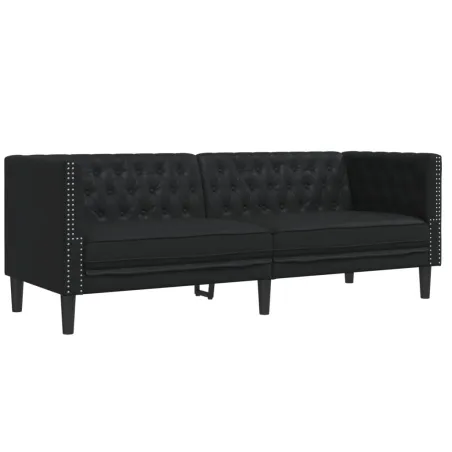 Ensemble de canapé Chesterfield 2 pcs noir similicuir