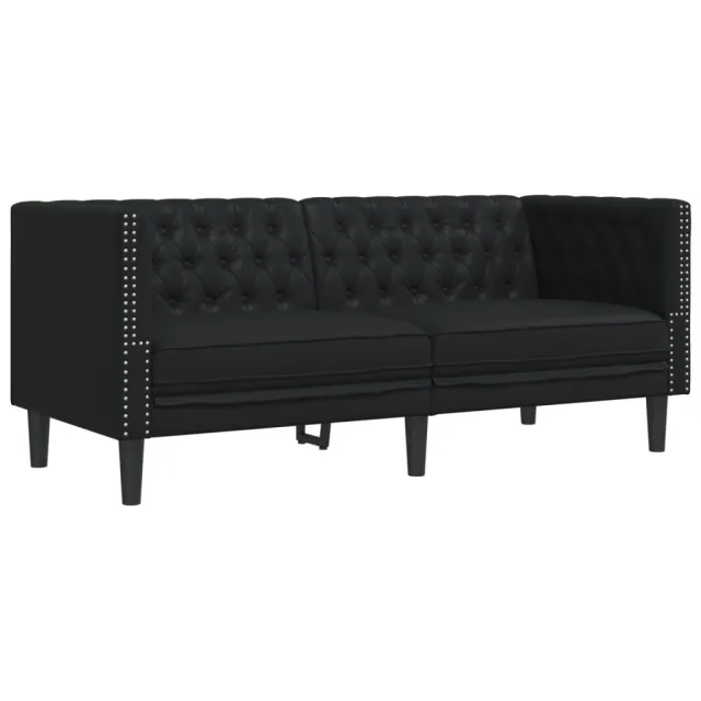 Ensemble de canapé Chesterfield 2 pcs noir similicuir
