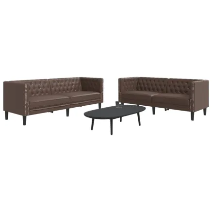 Ensemble de canapé Chesterfield 2 pcs marron similicuir