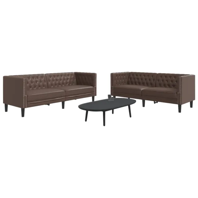 Ensemble de canapé Chesterfield 2 pcs marron similicuir