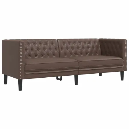 Ensemble de canapé Chesterfield 2 pcs marron similicuir