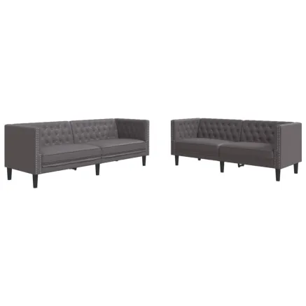 Ensemble de canapé Chesterfield 2 pcs gris similicuir 2