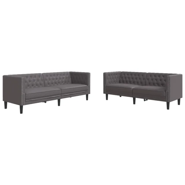 Ensemble de canapé Chesterfield 2 pcs gris similicuir