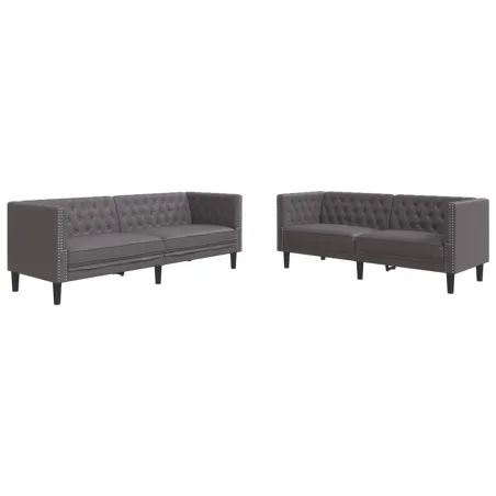 Ensemble de canapé Chesterfield 2 pcs gris similicuir