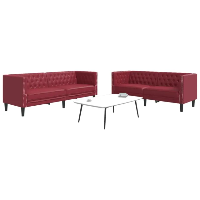 Ensemble de canapés Chesterfield 2pcs rouge bordeaux similicuir