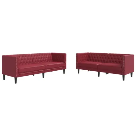 Ensemble de canapés Chesterfield 2pcs rouge bordeaux similicuir 2