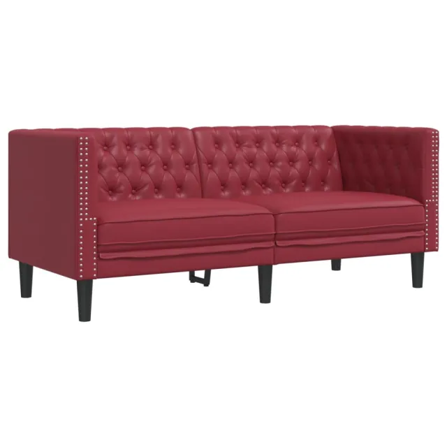 Ensemble de canapés Chesterfield 2pcs rouge bordeaux similicuir