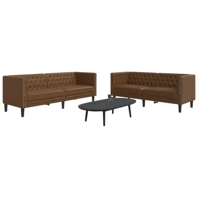 Ensemble de canapé Chesterfield 2 pcs marron similicuir daim