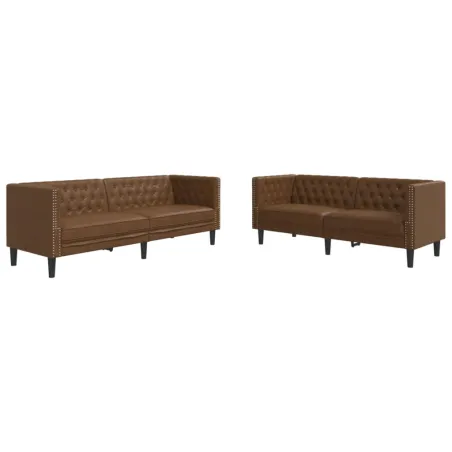 Ensemble de canapé Chesterfield 2 pcs marron similicuir daim