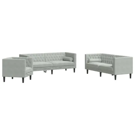 Ensemble de canapé Chesterfield et traversins 3 pcs gris clair 2