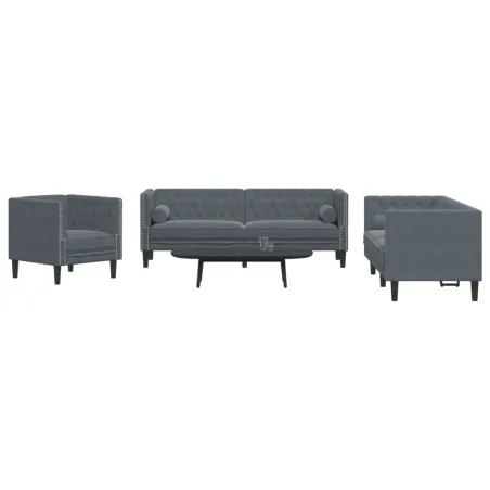 Ensemble de canapé Chesterfield et traversins 3 pcs gris foncé