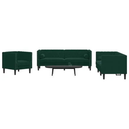 Ensemble de canapé Chesterfield et traversins 3 pcs vert foncé