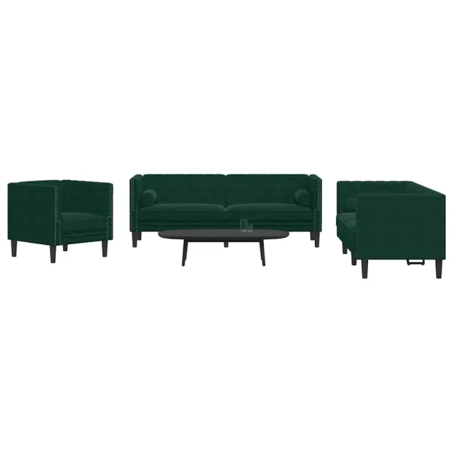 Ensemble de canapé Chesterfield et traversins 3 pcs vert foncé