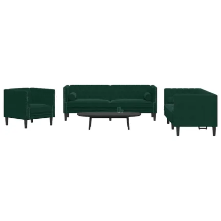 Ensemble de canapé Chesterfield et traversins 3 pcs vert foncé