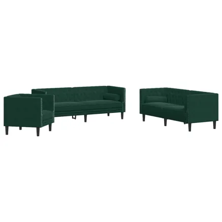 Ensemble de canapé Chesterfield et traversins 3 pcs vert foncé 2