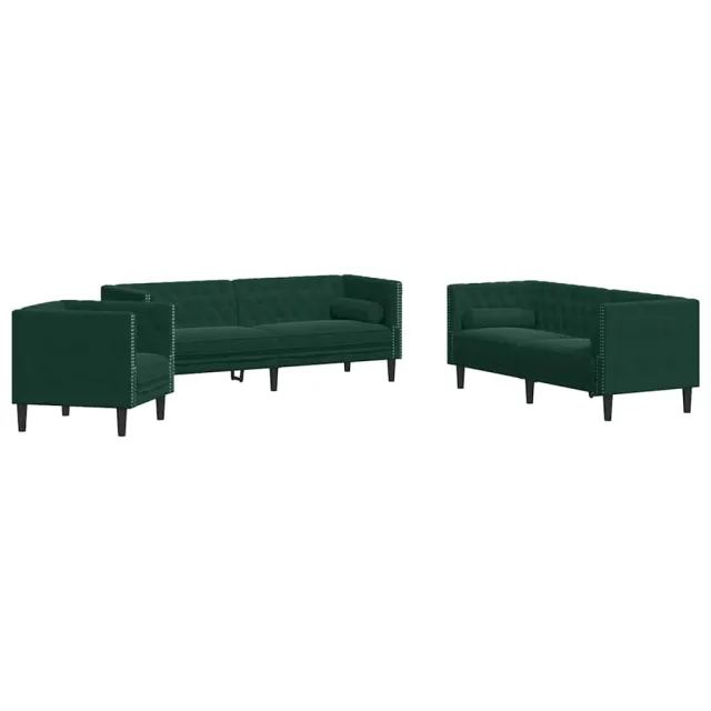 Ensemble de canapé Chesterfield et traversins 3 pcs vert foncé