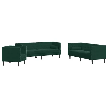 Ensemble de canapé Chesterfield et traversins 3 pcs vert foncé