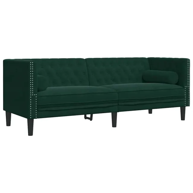 Ensemble de canapé Chesterfield et traversins 3 pcs vert foncé