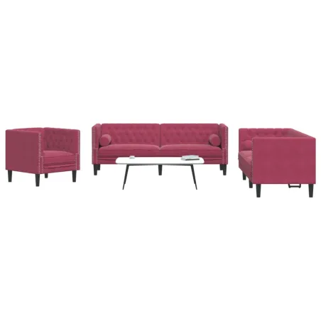 Ensemble de canapé Chesterfield et traversins 3 pcs velours