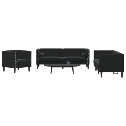 Ensemble de canapé Chesterfield et traversins 3pcs noir velours