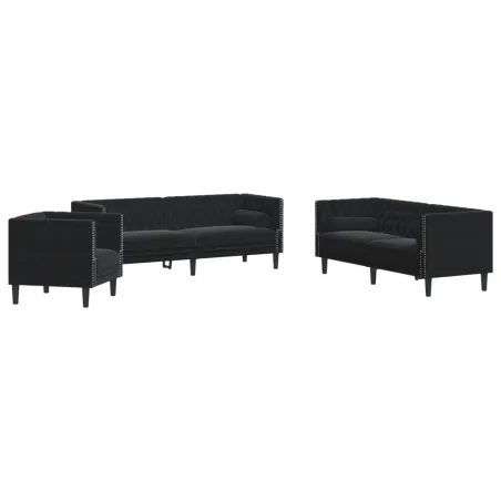 Ensemble de canapé Chesterfield et traversins 3pcs noir velours