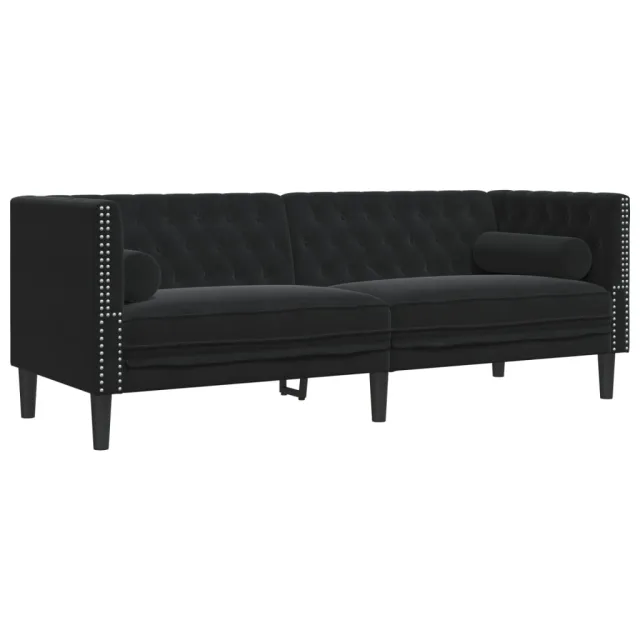 Ensemble de canapé Chesterfield et traversins 3pcs noir velours