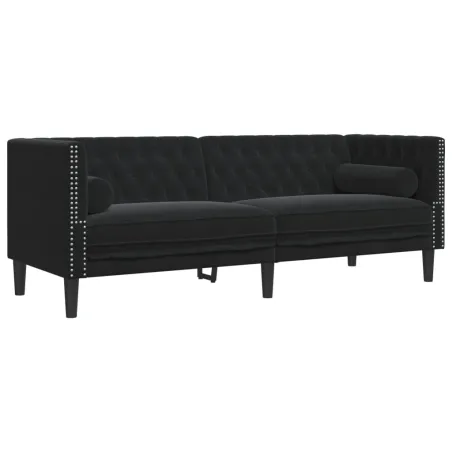 Ensemble de canapé Chesterfield et traversins 3pcs noir velours