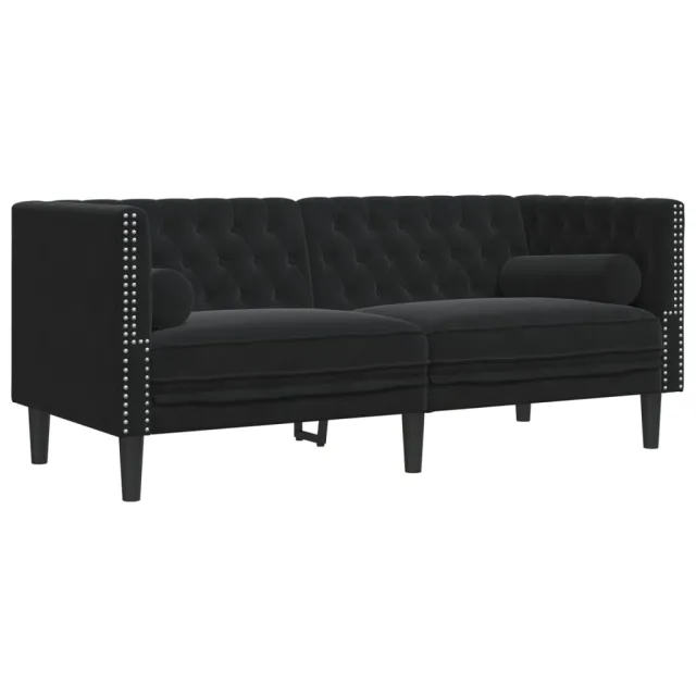 Ensemble de canapé Chesterfield et traversins 3pcs noir velours
