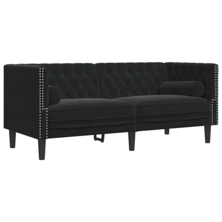 Ensemble de canapé Chesterfield et traversins 3pcs noir velours