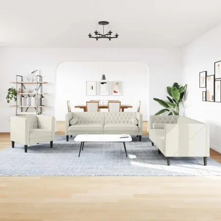 Ensemble de canapé Chesterfield et traversins 3pcs velours