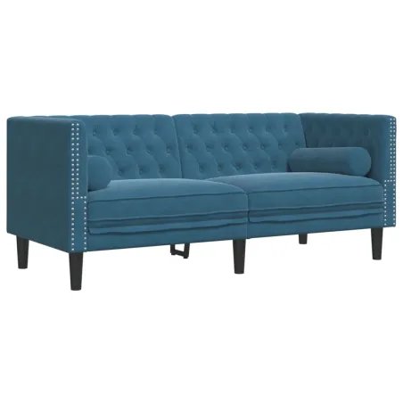 Ensemble de canapé Chesterfield et traversins 3pcs bleu velours