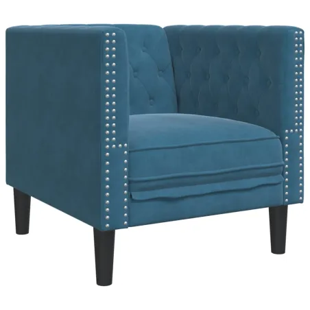 Ensemble de canapé Chesterfield et traversins 3pcs bleu velours