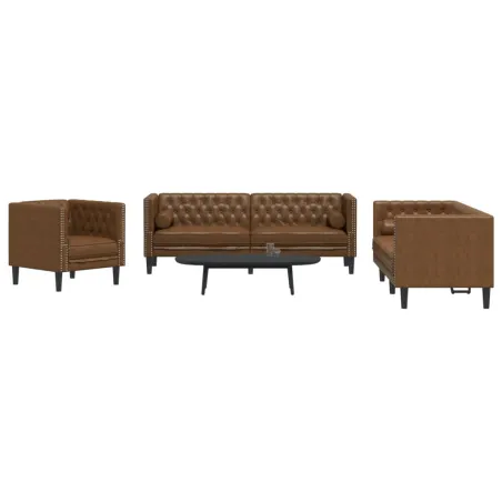 Ensemble de canapé Chesterfield et traversins 3 pcs marron